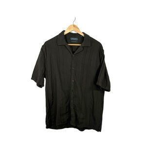 Industrie Men’s Textured Woven Linen Blend Camp Shirt Olive Green Size XL